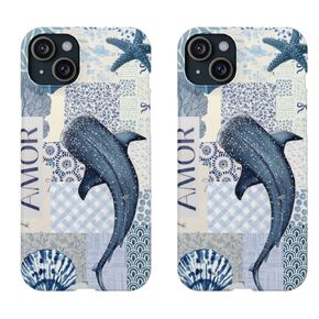 Whale Shark Ocean Patchwork Phone Case, Blue Nautical Aesthetic with Starfish and "Amor" Quote Cover, For iPhone 16 15 14 13 12 11 XR SE 7 8 6s pro Pro Max, Beachy Summer Design Phone cover for Women