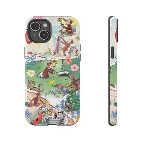 Curious Monkey Fun Adventure Phone Case for iPhone 16 15 14 13 12 11 Pro Max XR XS 6 7 8 Plus, Cute Retro Kids Cartoon, Playful Childhood Character, Custom Name Tough Case Shockproof Protective Cover