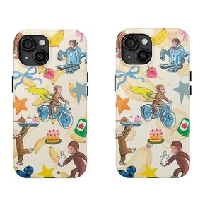 Banana Curious Monkey Phone Case for IP 16 15 14 13 12 11 Pro Max XR XS 6 7 8 Plus SE- Custom Name Photo Case - Shockproof Heavy Duty Protective Cover - Personalized Monkey Tough Case