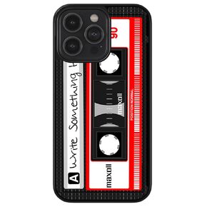 Cassette Tape Black and Red Personalized Black Rubber Phone Case Compatible with Apple iPhone 16 Pro Max Plus, 15 Pro Max Plus, 14 Pro Max Plus, 13 Pro Max Mini, 12 Pro Max, 11, X, 8 7 Plus