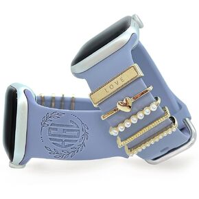 Personalized Charmed Bands Compatible with Apple Watch 38mm 40mm 41mm 42mm 44mm 45mm Cusom Monogram Laser Engraved Silicone Strap Charms (38/40/41mm M/L, Charms Love, Lavender Grey)