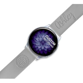 Personalized Watch Band 20mm compatible with Samsung Watch Galaxy Active / Active2 / Gear S4 / S2 Silicone Strap Engraved Monogram Personalized Gift Soft Silicone Sport Loop Replacement Wrist Strap