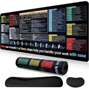 مجموعة وسادة المكتب ورقة الغش excel-31.8 "x11.8" وسادة الماوس الكبير 3 في 1 مع لوحة المفاتيح والمعصم الفأر ، حصيرة مكتب غير مريحة للمنزل والمنزل