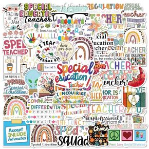 50 Pcs Special Education Stickers for Teachers Vinyl Cartoon SPED Stickers Waterproof Special Education Stickers for Laptop Hydroflask Scrapbook Special Education Stickers for Kids Students Teens