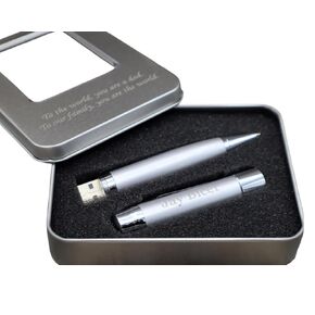 Personalized USB Drive Pen Set with Case, LED Flashlight Pen, 64 GB Engraved Ballpoint Customized Pen, Custom Fathers Day Personalized Gift