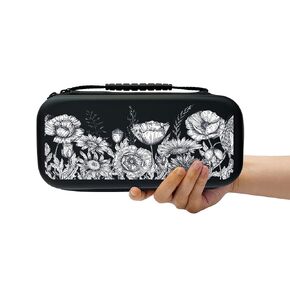 Poppies Switch Case For Nintendo Switch 2 (2025) / Switch Accessories, Flower Carry Protective Bag, Minimalist Travel Game Console Cases, Monochrome Design Controller Hard Shell Holder With 30 Cartridge Slots MB140 (Poppies)