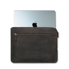 حقيبة من الأكمام المصنوعة يدويًا من الجلد الأصلي من أجل MacBook Air 13 و Air 15 و MacBook Pro 14 و 13-13.3 بوصة ، براون