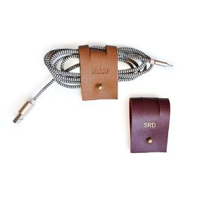 KEYAIIRA - Large Personalized Leather Cable Holder with Gold Closure - laptop charging cord keeper customized wire management organizer monogram gift ideas tech and travel accessories stocking stuffer