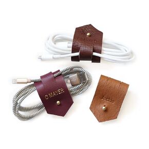 KEYAIIRA - Large Personalized Leather Cable Holder with Gold Closure - laptop charging cord keeper customized wire management organizer monogram gift ideas tech and travel accessories stocking stuffer