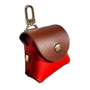 Fashionable Two-Color Leather Earphone Protective Bag, Portable Keychain Design, High-Quality Waterproof Material
