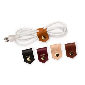 KEYAIIRA - Large Personalized Leather Cable Holder with Gold Snap Closure - laptop charging cord keeper customized wire management organizer monogram gift ideas tech and travel accessories