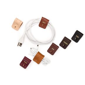 KEYAIIRA - Large Personalized Leather Cable Holder with Gold Closure - laptop charging cord keeper customized wire management organizer monogram gift ideas tech and travel accessories stocking stuffer