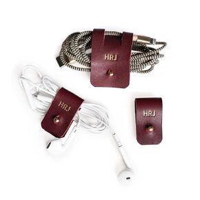 KEYAIIRA - Set of 3 Personalized Leather Cable Cord Holders with Gold Closure - laptop charging cord keeper, earbud wire organizer customized monogram gift tech, stocking stuffer, travel accessories