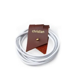 KEYAIIRA - Large Personalized Leather Cable Holder with Gold Closure - laptop charging cord keeper customized wire management organizer monogram gift ideas tech and travel accessories stocking stuffer