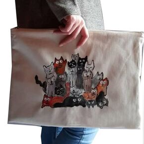 FulysArtHouse™ Handmade Artwork Laptop Cat Collection Canvas Pouch Sleeves, 11 x 16 inches