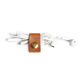 KEYAIIRA - Small Personalized Leather Ear Bud Cord Holder with Gold Snap Closure - earphone wrap charging cable keeper customized wire organizer monogram gift ideas tech and travel accessories