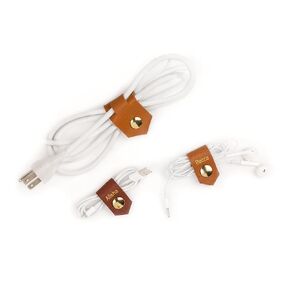 KEYAIIRA - Set of 3 Customizable Leather Cable Cord Holders Gold Snap Closure - laptop charging cord keeper, earbud wire organizer customized monogram gift tech, stocking stuffer, travel accessories