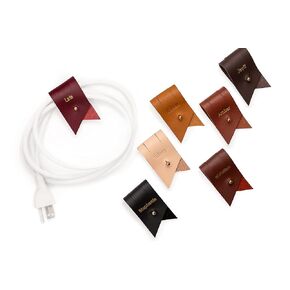 KEYAIIRA - Set of 3 Personalized Leather Cable Cord Holders with Gold Closure - laptop charging cord keeper, earbud wire organizer customized monogram gift tech, stocking stuffer, travel accessories