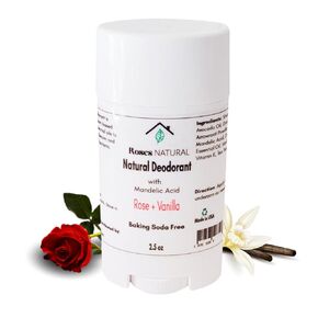 Rose Vanilla Deodorant with Mandelic Acid, 2.5 oz, Baking Soda-Free, Rose Deodorant; Vanilla Natural Deodorant; Plant-based Deodorant; Hypoallergenic Deodorant; Non-Toxic; Plant-based Deodorant, Organic Deodorant for Teen