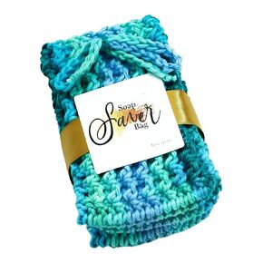 Aqua Ombre Exfoliating Cotton Soap Pouch Soap Saver Bag for Shower or Bath - Body Facial Cleaning Tool – Machine Washable – 3 Pack