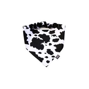 Cow Print Scrunchie Dog Bandana, Handmade Black and White Elastic Scrunchie Pet Neckerchief, No Tie Dog Accessory, Cute Gift for Dog (Medium)