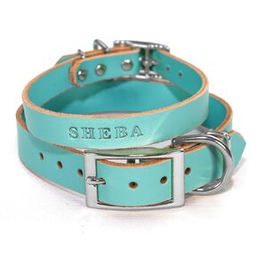 Handmade Personalized Bridle Leather Dog Collar, Engraved Pet Name, Nickel/Silver Tone Hardware (Distressed Brown)