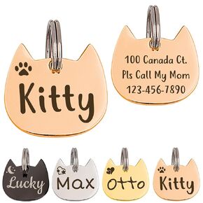 Anavia Cat Head & Fish Shape Pet ID Tags, Personalized Funny Icon Design Cat Name Tag, Customized Gold Plated Glossy Stainless Steel Black Rainbow Cat Dog Collar Tag (Small, Fish Shape, Black)