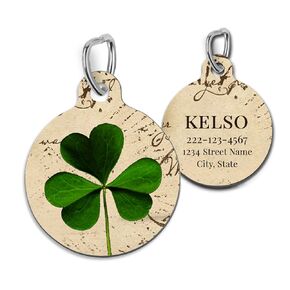 Shamrock Pet Id Tag Personalized Charm for Cats and Dogs St. Patrick's Day