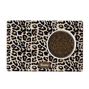 Personalized Pet Food Mat, Pet Bowl Mat, Luxe Leopard, 12" x 18", Custom Placemat for Dogs or Cats, Machine Washable