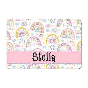 Personalized Pet Food Mat, Pet Bowl Mat, Pet Placemat - Pastel Rainbow