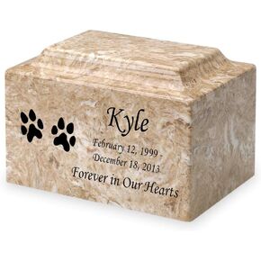 Carerra Dog Paw Prints Pet Cremation Urn for Ashes - Personalize with Name, Date, and Sentiment - Cultured Marble - 50 Cubic Inch for a Pet Weighing up to 50 Pounds