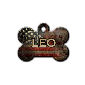 Grunge American Flag Pet Tag, Personalized Pet ID,Bone Shape Metal Flag Tag