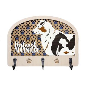 Decorative Dog Leash Holder, 8 1/4" W x 6" H, Handcrafted Gift for Dog Lovers Australian Shephard
