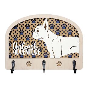 Decorative Dog Leash Holder, 8 1/4" W x 6" H, Handcrafted Gift for Dog Lover French Bulldog Frenchie