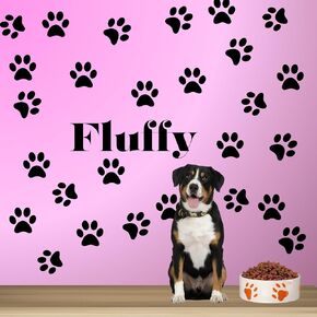 Paw Print Dog Name Wall Decal, Personalized, Vinyl Sticker Set (White)