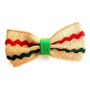 Burlap Ribbon Dog Bow Tie مع Trim Ric Rac Trim - التفاف حول إغلاق مثبتات ذوي الياقات البيضاء