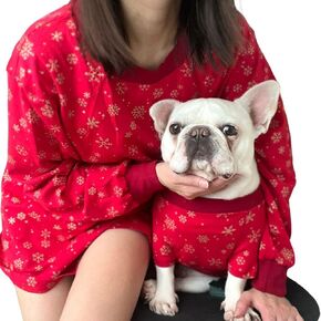 Handmade Pet and Owner Christmas Family Matching Sweaters Sweatshirt, Red Gold Snowflakes Pajama Sleep Shirt Pants For Small to Big Dog