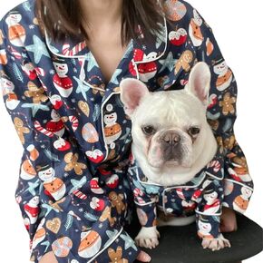 Handmade Pet and Owner Christmas Family Matching Button Shirt Pajamas,Gingerbread Man Sleep Shirt PJ Pants, Holidays Matching Outfit