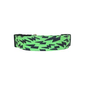 Lightning Bolt Dog Collar, Adjustable, Cotton, Available in all Sizes, Handmade in the USA (Green, X-Small (1/2" wide))