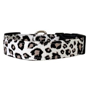 White, Black, and Brown Leopard Dog Collar (Large (1" wide))