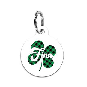 Plaid Shamrock Pet Id Tag Retro Style Personalized Charm for Cats and Dogs St. Patrick's Day