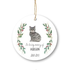 Cat Memorial Gift Loss of Christmas Ornament Grey Tabby