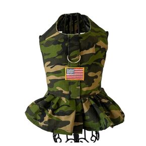 Camouflage Dog Dress with American Flag. Handmade. Mulitple sizes (XL)