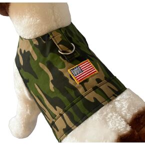 Camouflage Dog Shirt/Harness with American Flag. Handmade. Mulitple sizes (L)
