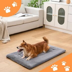Washable Dog Crate Bed Mat for Medium/Large Dogs – All-Season Comfort with Ultra-Soft Flannel & Heavy-Duty Support (Cream, 42''L*28''W)