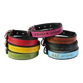 Personalized Dog Collar, Genuine Leather, Laser Engraved Name and Phone Number, Durable, Strong Dog Collars in 7 Color and 4 Sizes