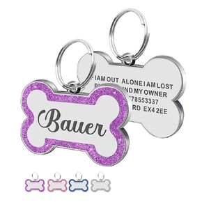 Dog Tags Engraved for Pets Personalized Glitter Dog Tag Dog Collar Dog Name Tag with Any Name & Text Bone Dog ID Tag for Dog Cat Puppy Pet Dogs Furry Friend(Silver L, Bone)