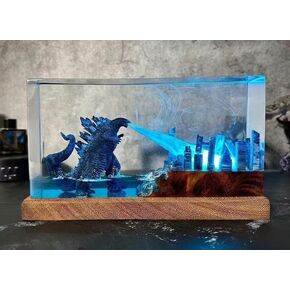 Godzilla Monster Resin Night Light, LED Color Changing Lamp with Remote, City Diorama Scene, 6.7x3.1x3.1 inches, USB Powered