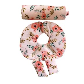 Infant Car Seat Head Support Set, Blush Pink Coral Floral, Newborn Head Rest, Baby Strap Covers, Carry Cushion, Stroller Liner