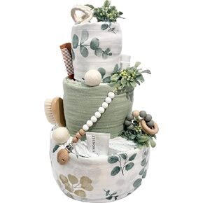 Eucalyptus Sage Diaper Cake - Handmade Baby Shower Gift, Unisex Diaper cake, Gender Neutral, Boy, Girl Diaper Cake, Green, Nature Diaper Cake - Tumbleweed Babies